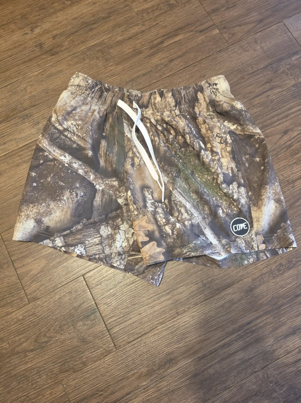 Cove Brown and Green Woodland Camo Shorts with Drawstring